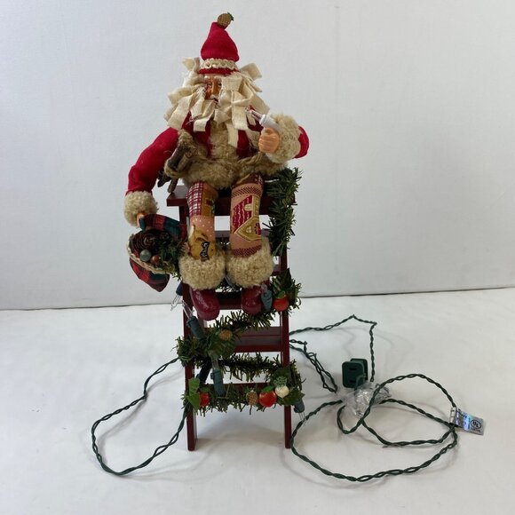 Lighted Animated Santa Figure On Ladder With Moving Arms Head Garland Decoration - Picture 2 of 13